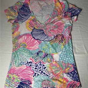 Lilly Pulitzer Multicolor V-Neck Short Sleeve Tee